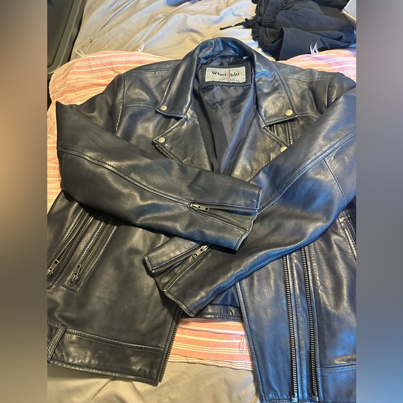 Navy Blue leather jacket - Picture 1 of 5